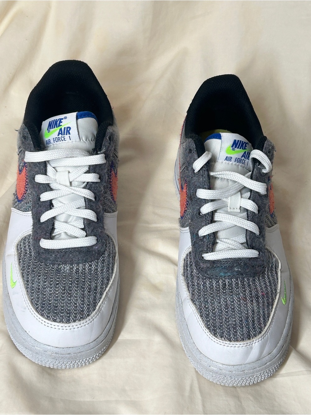 Nike Air Force 1 Low Sneakers - Gray with Coral Swoosh and Green Accent - Picture 2 of 9
